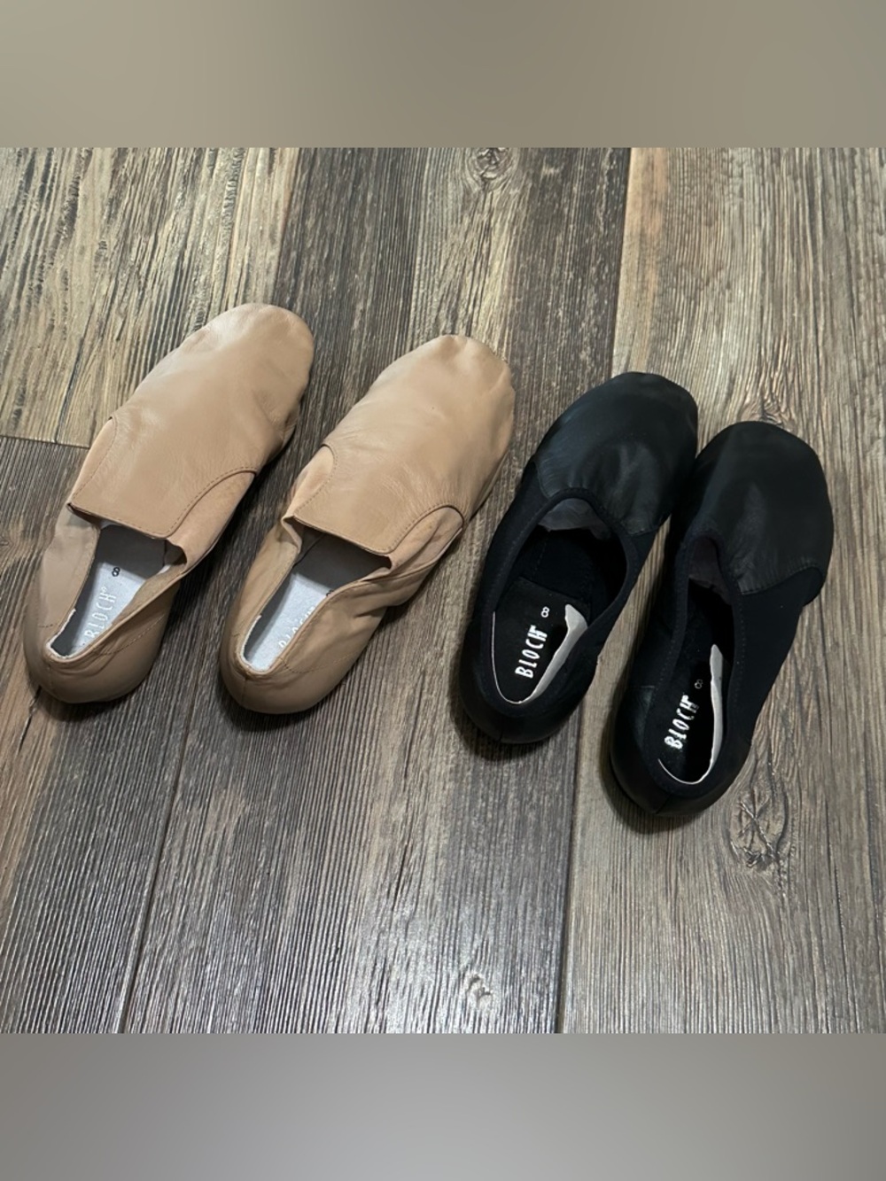 BLOCH jazz shoes slip sole Women’s size 8 black and tan bundle 2 pair dance